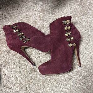 Vince Camuto Burgundy Heeled Boots with Gold Studs